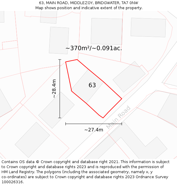 63, MAIN ROAD, MIDDLEZOY, BRIDGWATER, TA7 0NW: Plot and title map