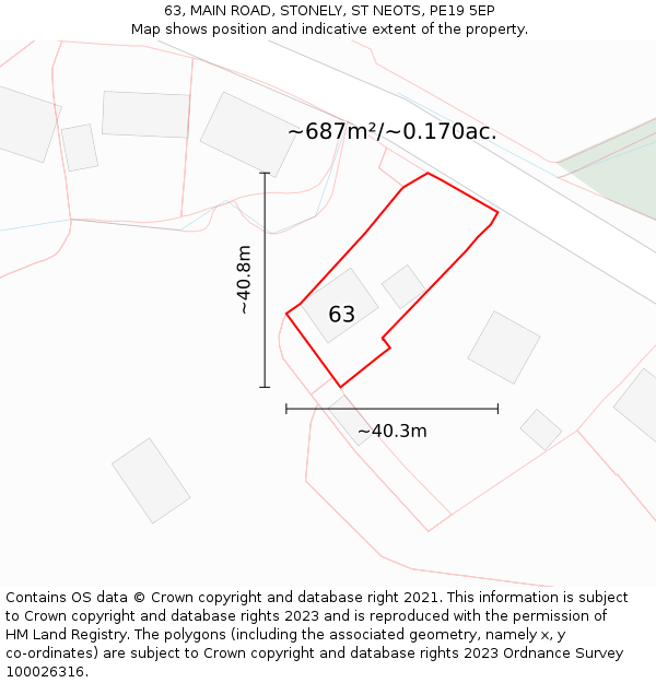 63, MAIN ROAD, STONELY, ST NEOTS, PE19 5EP: Plot and title map