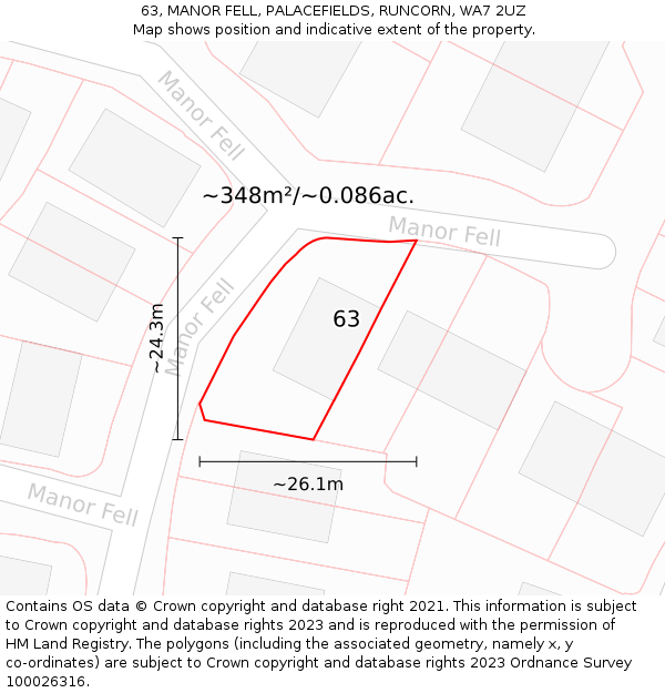 63, MANOR FELL, PALACEFIELDS, RUNCORN, WA7 2UZ: Plot and title map