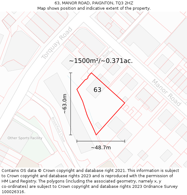 63, MANOR ROAD, PAIGNTON, TQ3 2HZ: Plot and title map
