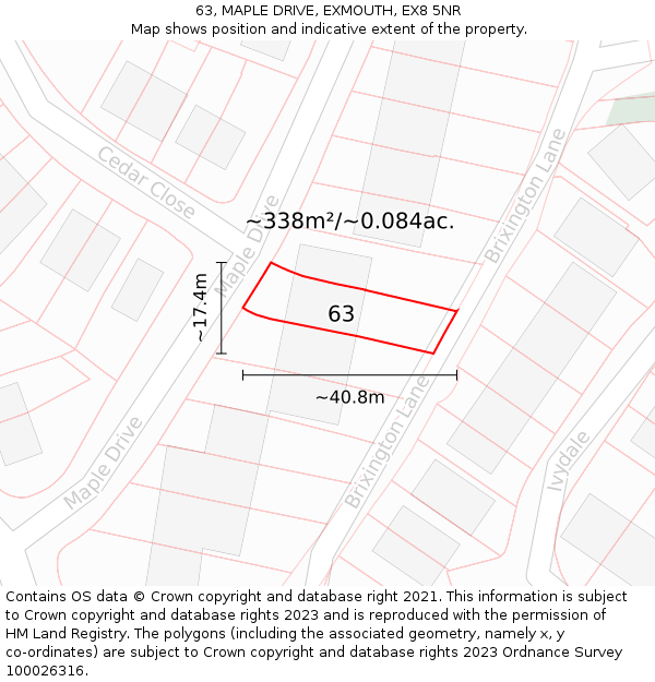 63, MAPLE DRIVE, EXMOUTH, EX8 5NR: Plot and title map