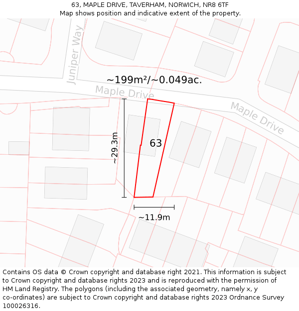 63, MAPLE DRIVE, TAVERHAM, NORWICH, NR8 6TF: Plot and title map