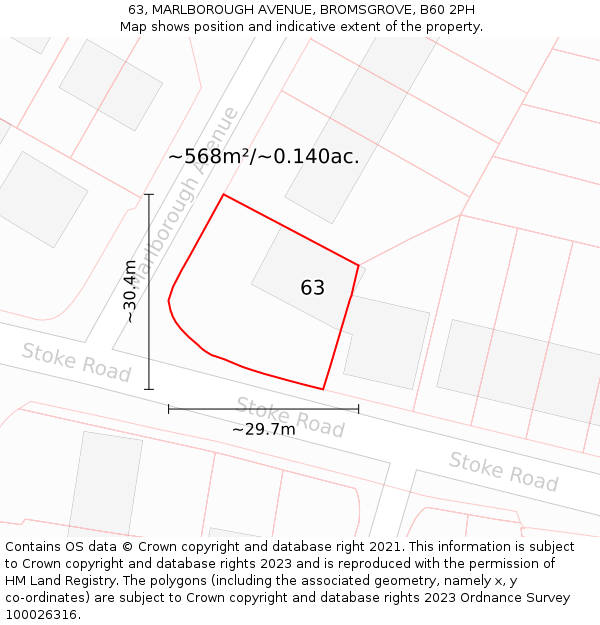 63, MARLBOROUGH AVENUE, BROMSGROVE, B60 2PH: Plot and title map