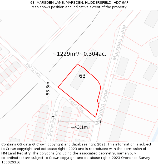 63, MARSDEN LANE, MARSDEN, HUDDERSFIELD, HD7 6AF: Plot and title map