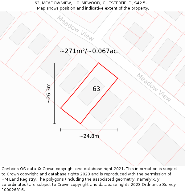 63, MEADOW VIEW, HOLMEWOOD, CHESTERFIELD, S42 5UL: Plot and title map