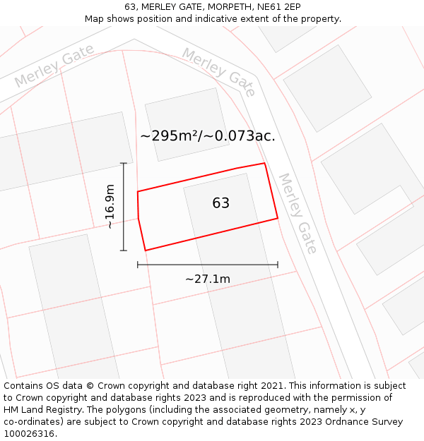 63, MERLEY GATE, MORPETH, NE61 2EP: Plot and title map