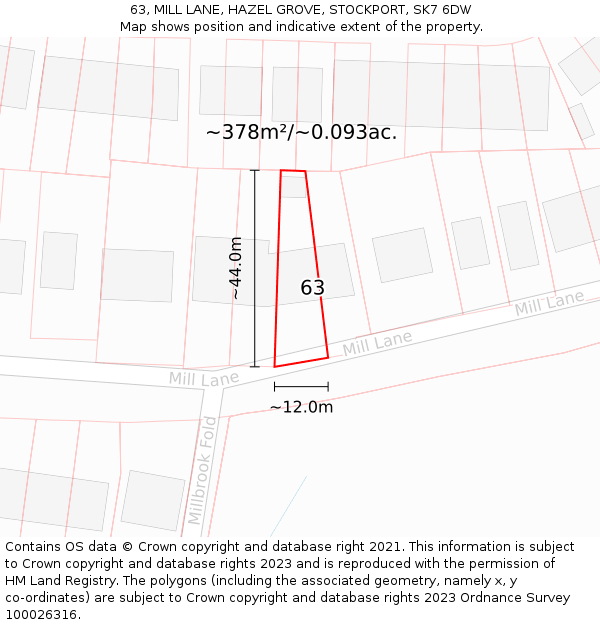 63, MILL LANE, HAZEL GROVE, STOCKPORT, SK7 6DW: Plot and title map