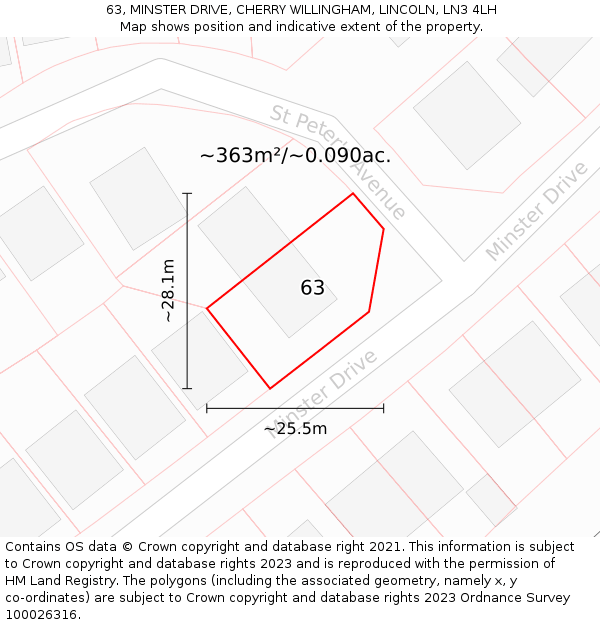 63, MINSTER DRIVE, CHERRY WILLINGHAM, LINCOLN, LN3 4LH: Plot and title map