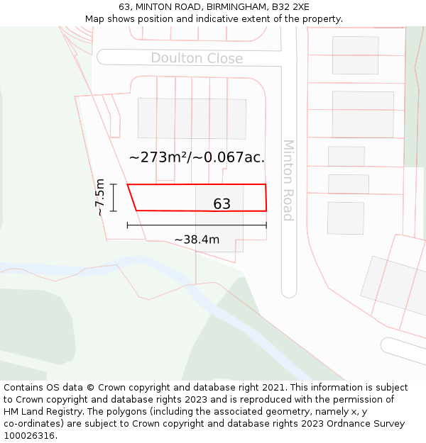 63, MINTON ROAD, BIRMINGHAM, B32 2XE: Plot and title map