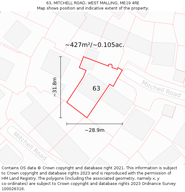 63, MITCHELL ROAD, WEST MALLING, ME19 4RE: Plot and title map