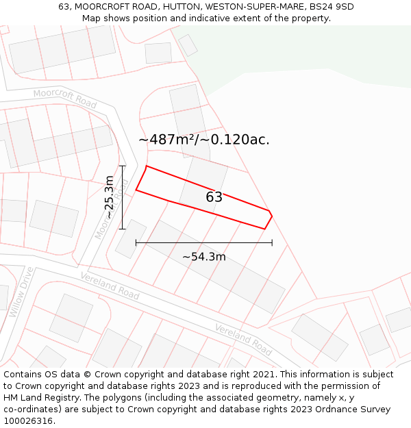 63, MOORCROFT ROAD, HUTTON, WESTON-SUPER-MARE, BS24 9SD: Plot and title map