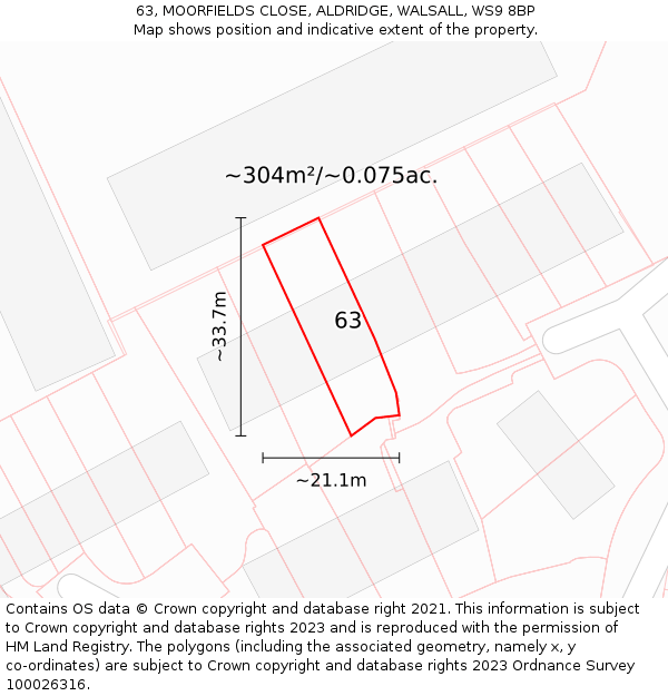 63, MOORFIELDS CLOSE, ALDRIDGE, WALSALL, WS9 8BP: Plot and title map