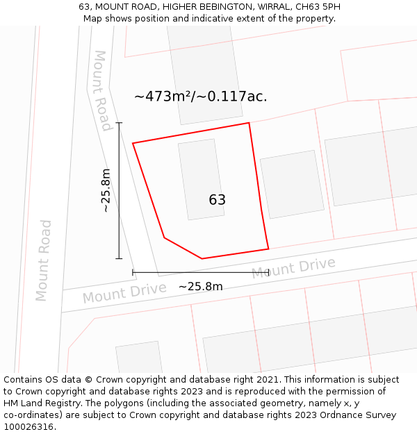 63, MOUNT ROAD, HIGHER BEBINGTON, WIRRAL, CH63 5PH: Plot and title map