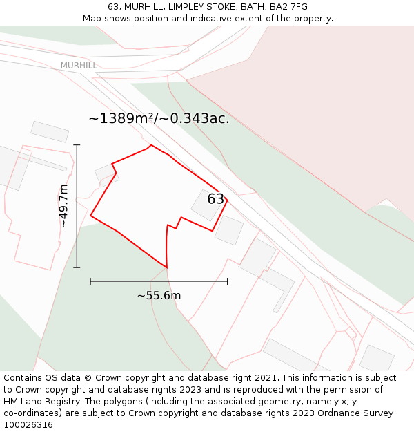 63, MURHILL, LIMPLEY STOKE, BATH, BA2 7FG: Plot and title map