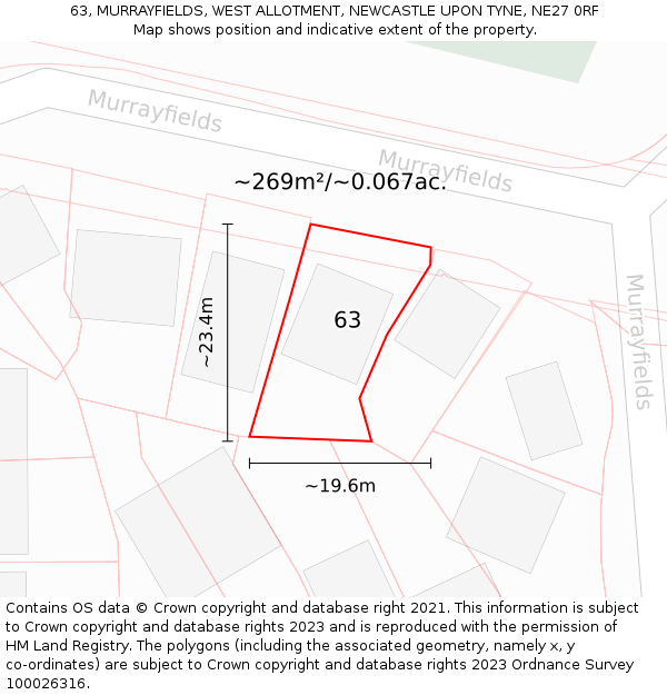 63, MURRAYFIELDS, WEST ALLOTMENT, NEWCASTLE UPON TYNE, NE27 0RF: Plot and title map