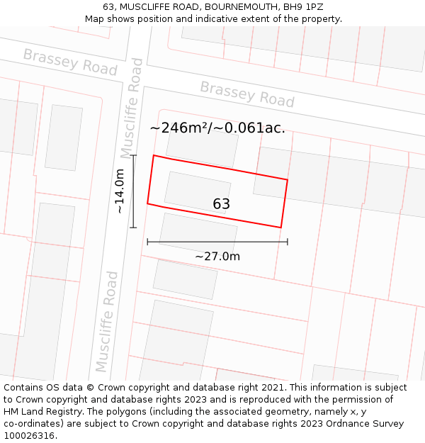 63, MUSCLIFFE ROAD, BOURNEMOUTH, BH9 1PZ: Plot and title map
