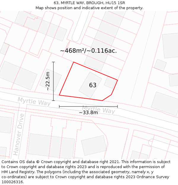 63, MYRTLE WAY, BROUGH, HU15 1SR: Plot and title map