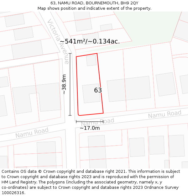 63, NAMU ROAD, BOURNEMOUTH, BH9 2QY: Plot and title map