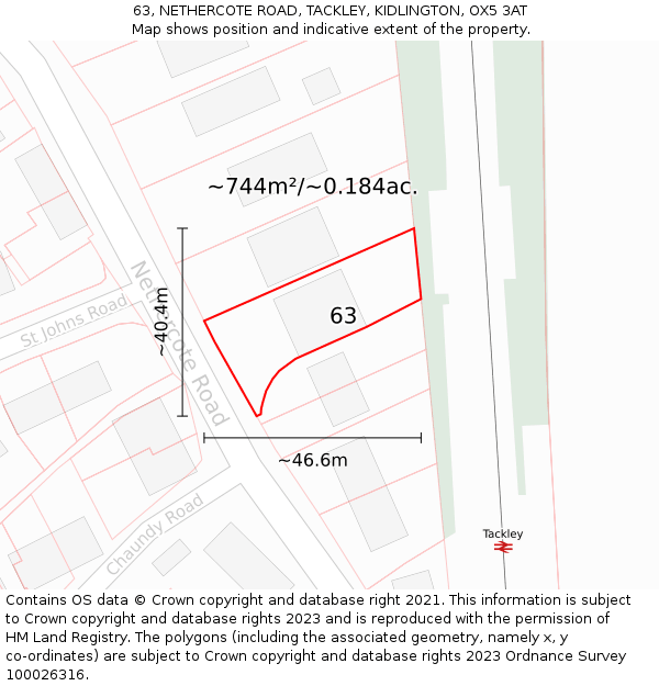 63, NETHERCOTE ROAD, TACKLEY, KIDLINGTON, OX5 3AT: Plot and title map