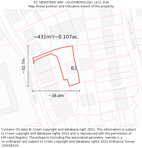 63, NEWSTEAD WAY, LOUGHBOROUGH, LE11 2UA: Plot and title map