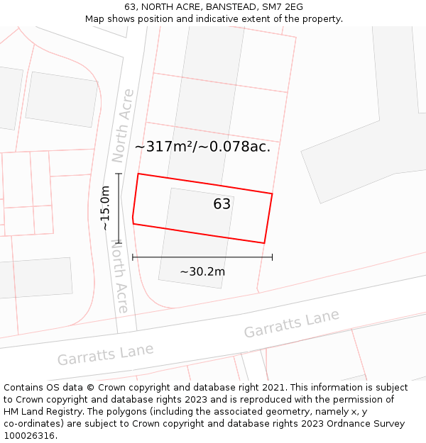 63, NORTH ACRE, BANSTEAD, SM7 2EG: Plot and title map
