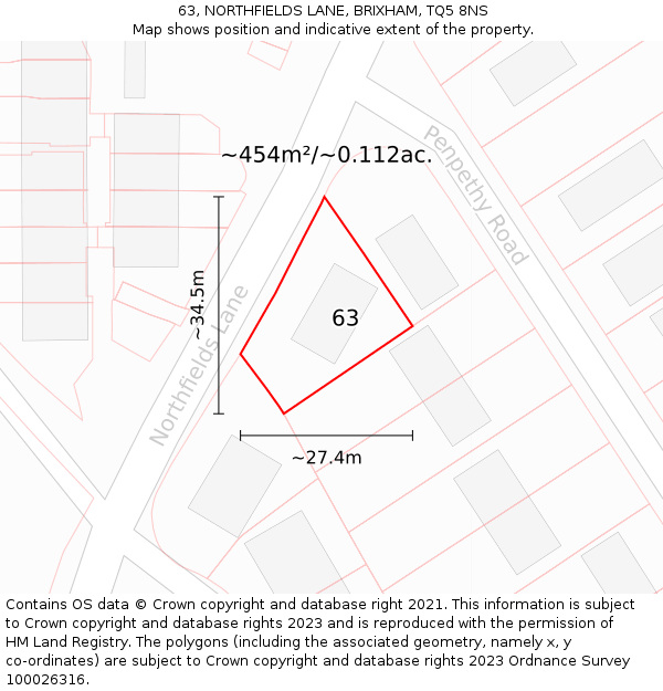 63, NORTHFIELDS LANE, BRIXHAM, TQ5 8NS: Plot and title map