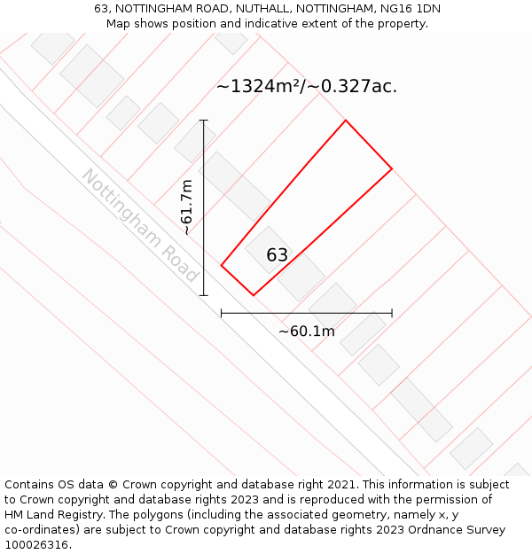 63, NOTTINGHAM ROAD, NUTHALL, NOTTINGHAM, NG16 1DN: Plot and title map