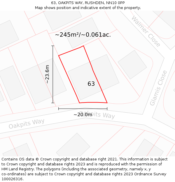 63, OAKPITS WAY, RUSHDEN, NN10 0PP: Plot and title map