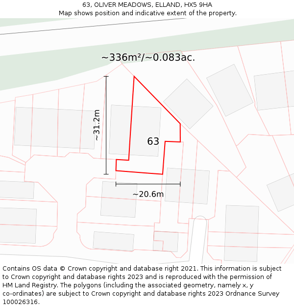 63, OLIVER MEADOWS, ELLAND, HX5 9HA: Plot and title map