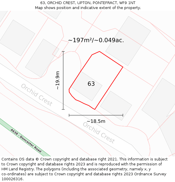 63, ORCHID CREST, UPTON, PONTEFRACT, WF9 1NT: Plot and title map