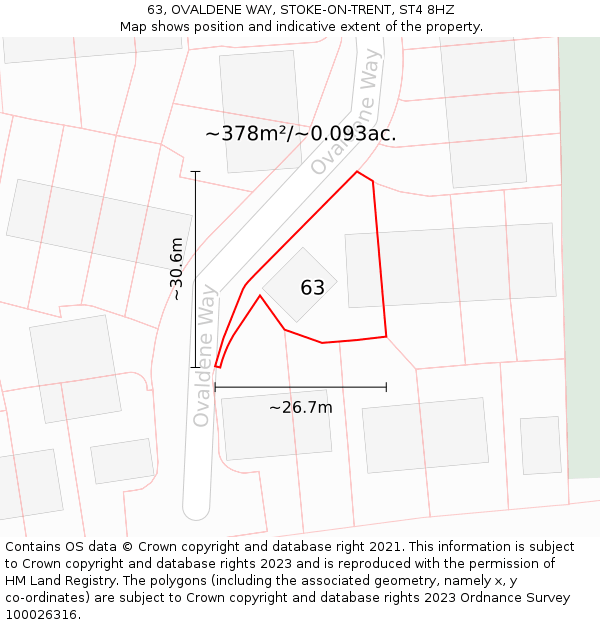 63, OVALDENE WAY, STOKE-ON-TRENT, ST4 8HZ: Plot and title map