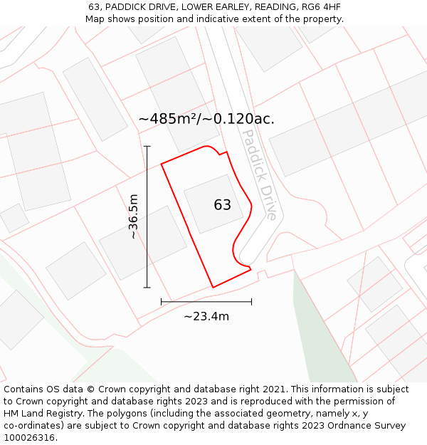 63, PADDICK DRIVE, LOWER EARLEY, READING, RG6 4HF: Plot and title map