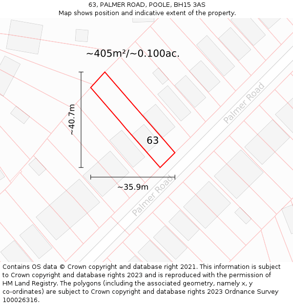 63, PALMER ROAD, POOLE, BH15 3AS: Plot and title map