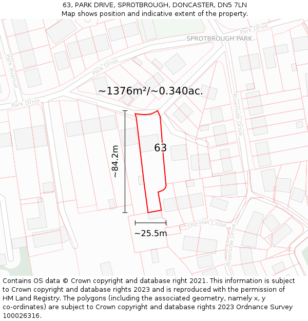 63, PARK DRIVE, SPROTBROUGH, DONCASTER, DN5 7LN: Plot and title map