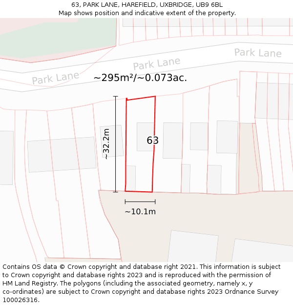 63, PARK LANE, HAREFIELD, UXBRIDGE, UB9 6BL: Plot and title map