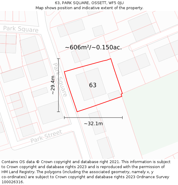 63, PARK SQUARE, OSSETT, WF5 0JU: Plot and title map