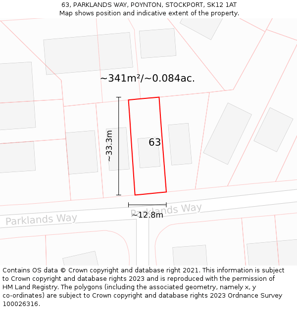 63, PARKLANDS WAY, POYNTON, STOCKPORT, SK12 1AT: Plot and title map