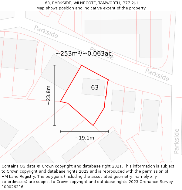 63, PARKSIDE, WILNECOTE, TAMWORTH, B77 2JU: Plot and title map