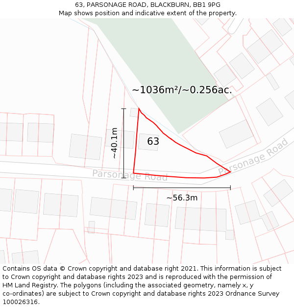 63, PARSONAGE ROAD, BLACKBURN, BB1 9PG: Plot and title map
