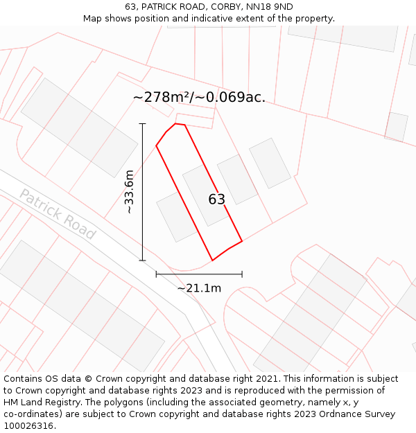 63, PATRICK ROAD, CORBY, NN18 9ND: Plot and title map