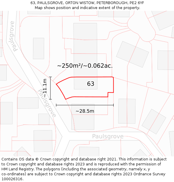 63, PAULSGROVE, ORTON WISTOW, PETERBOROUGH, PE2 6YF: Plot and title map