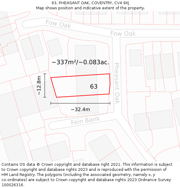 63, PHEASANT OAK, COVENTRY, CV4 9XJ: Plot and title map