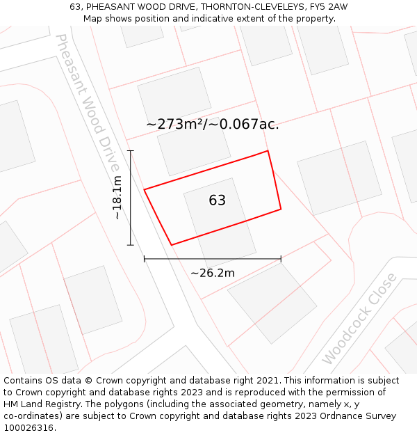 63, PHEASANT WOOD DRIVE, THORNTON-CLEVELEYS, FY5 2AW: Plot and title map