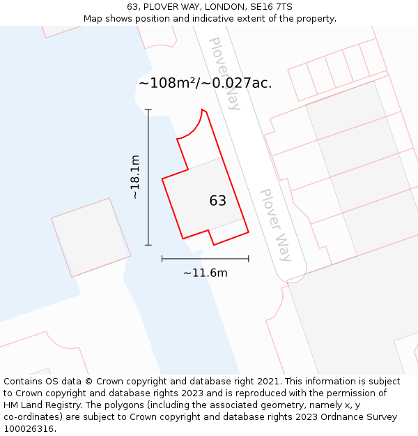 63, PLOVER WAY, LONDON, SE16 7TS: Plot and title map