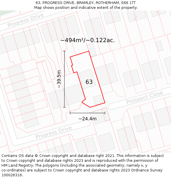 63, PROGRESS DRIVE, BRAMLEY, ROTHERHAM, S66 1TT: Plot and title map