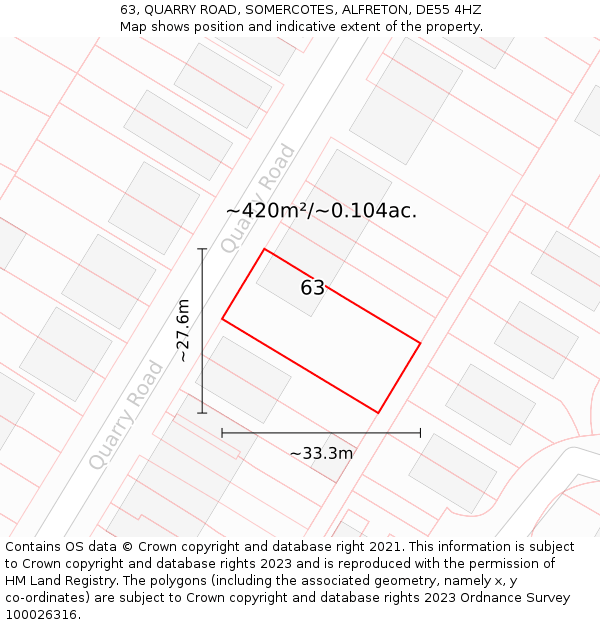 63, QUARRY ROAD, SOMERCOTES, ALFRETON, DE55 4HZ: Plot and title map