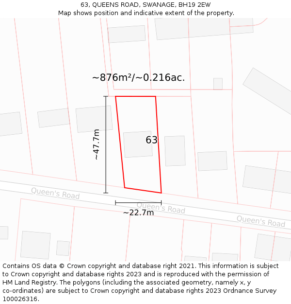 63, QUEENS ROAD, SWANAGE, BH19 2EW: Plot and title map