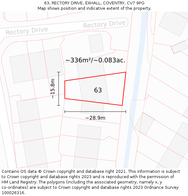 63, RECTORY DRIVE, EXHALL, COVENTRY, CV7 9PG: Plot and title map