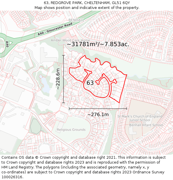 63, REDGROVE PARK, CHELTENHAM, GL51 6QY: Plot and title map