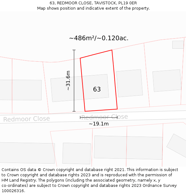 63, REDMOOR CLOSE, TAVISTOCK, PL19 0ER: Plot and title map
